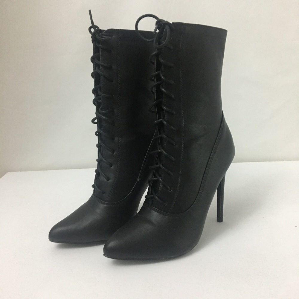 NWOT black high heel lace up ankle boots 7 / 37